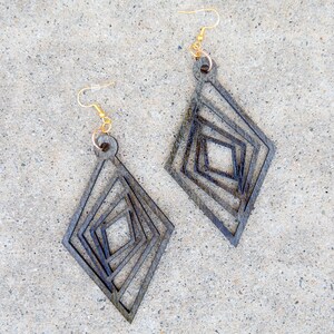 Lightweight Wood Abstract Multi Diamond Dangle Earrings