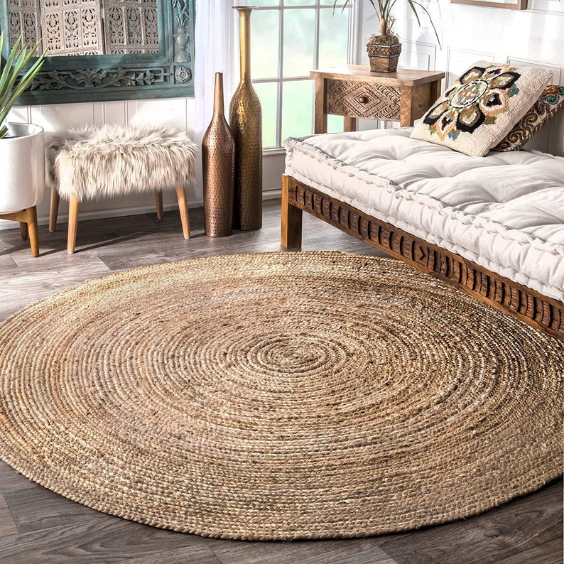 Jute Runde Teppich Naturfaser Boho Wohnkultur Rag Teppich | Etsy