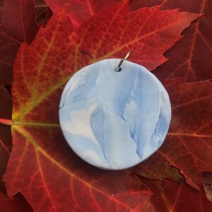 Blue and White Marbled Polymer Clay Pendant