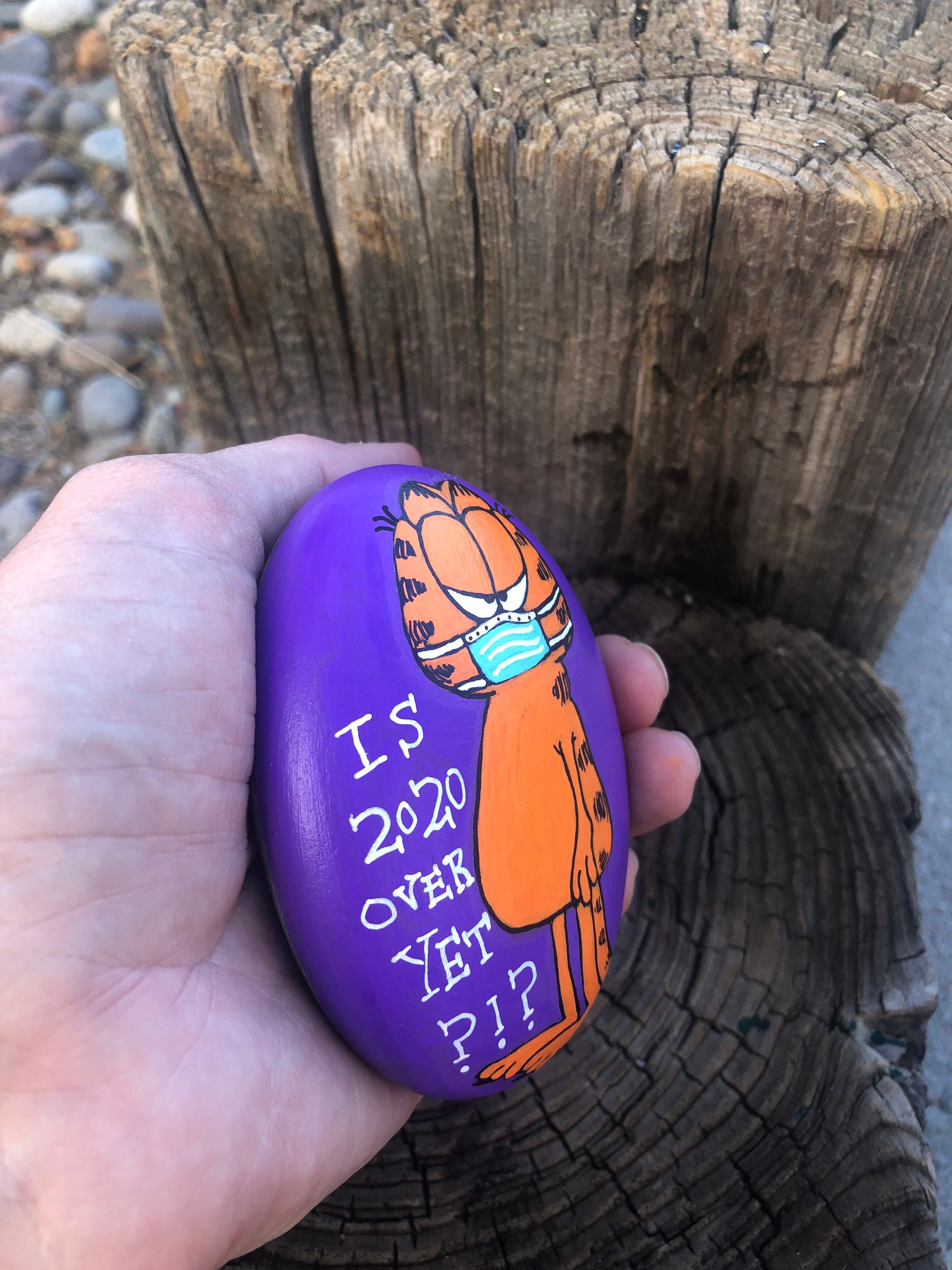Grumpy Garfield Painted Rock Etsy