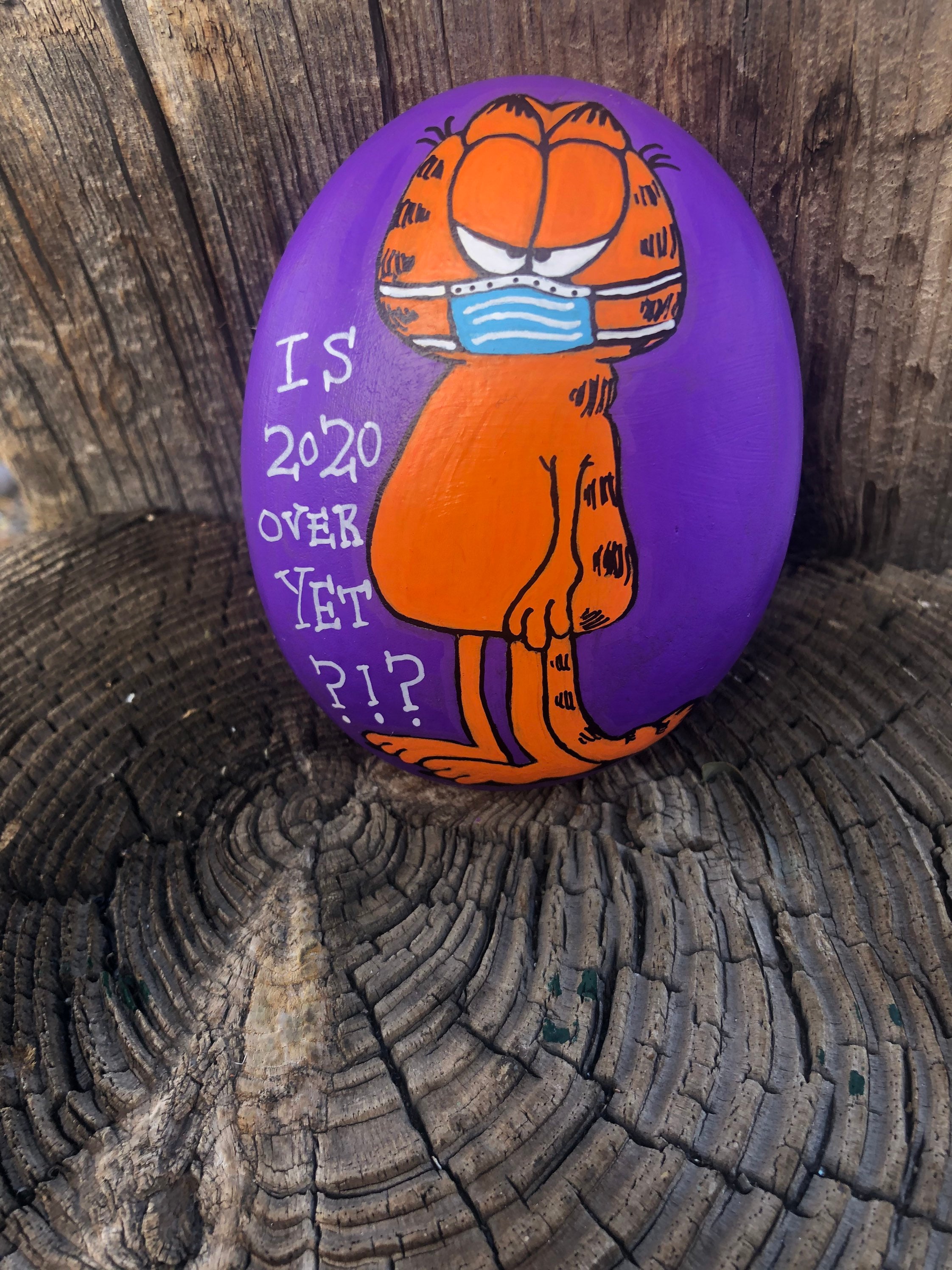 Grumpy Garfield Painted Rock Etsy