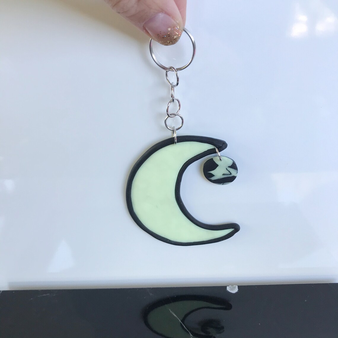 Glow in the Dark Moon Keychain Etsy