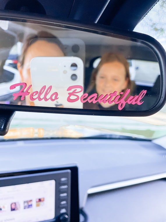 Hello Beautiful Rearview Mirror Sticker Decals, Girly Car