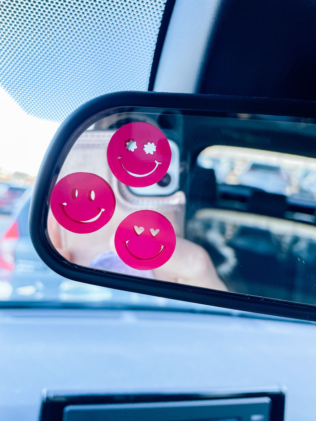 Mirrow Car Sticker Smiley Face Car Mirror Decal, Joyful Car Decal, Trendy Car Mirror ...