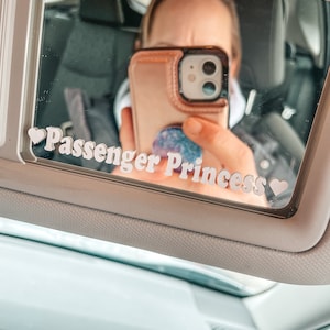 passenger princess car mirror decal, rearview mirror decal, trendy car mirror decal, cute car accessory, car decal for women, mirror decal