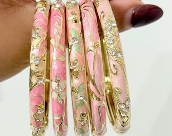 Vintage armband met bloemenmotief, armband die niet verkleurt, armband met emaillewerk, gekleurde emaille armband, verjaardagscadeau voor haar, vergulde kleurrijke armband