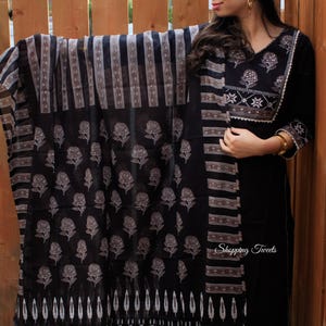 Black kurta set with pants and Dupatta, Indian salwar kameez,Indian cotton suit set for women, black Jaipuri blockprint, Indian ethnic wear