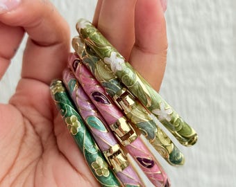 Floral Vintage Bangle,anti Tarnish Bangle, Enamel Work Bracelet