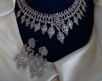 American diamond necklace set,cubic zirconia choker set,American diamond necklace, cubic zirconia necklace, Indian jewellery, partywear