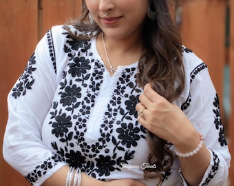 women wear handwork chikankari kurti, Modal Straight Embroidered Chikankari Kurti, Lucknowi chikankari kurti Ethnic wear Indian kurta trendy