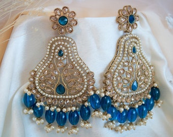 Polki kundan Chandbali earrings, Indian earrings, Kundan earrings, Oversized earrings, Bollywood Inspired earrings, Polki Jewellery, kundan