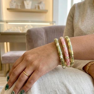 Floral vintage bangle,Anti tarnish bangles, Enamel work bracelet, colored enamel bangle,birthday gift for her, gold plated colorful bangle image 3