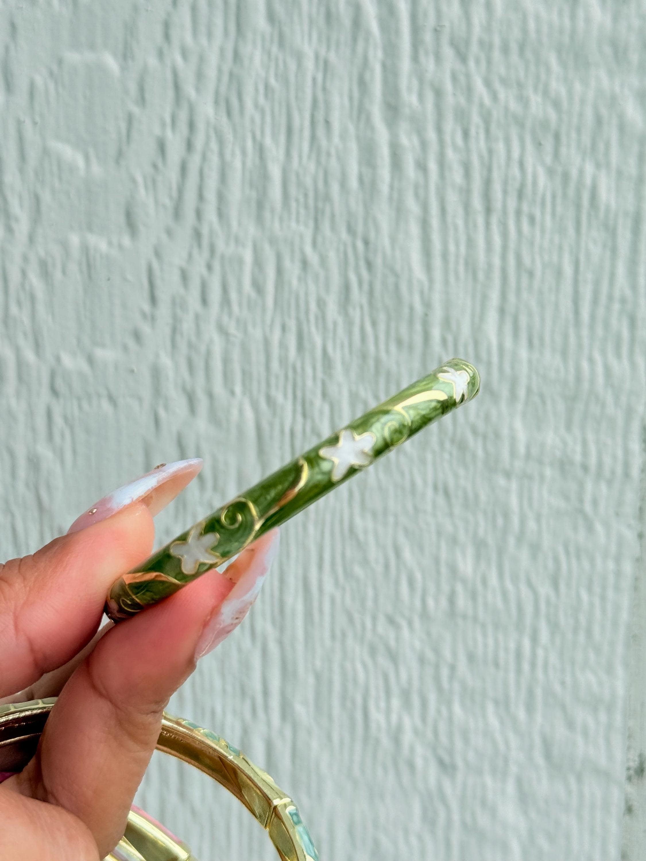 Floral Vintage Bangle,anti Tarnish Bangle, Enamel Work Bracelet