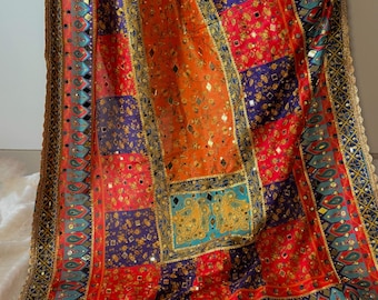 Pakistani Mirror Work Dupatta |Multicolor Chiffon Shawl |Wedding Dupatta |Festive Mirror Embroidery Scarf |Desi Outfit | Indian Pakistani