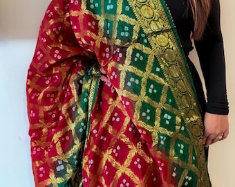 Gharchola Bandhani Silk Dupatta,Traditional Wedding Odhni, Handcrafted Indian Bridal Wrap, Purple Orange Dupatta, Bandhani Dupatta, Indian