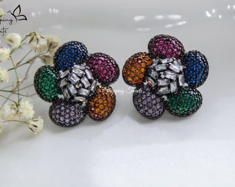 Crystal Studs, Indian Earrings, Indian Studs, Traditional studs , Handpainted Earrings, Eid jewellery, Bollywood inspired jewellery