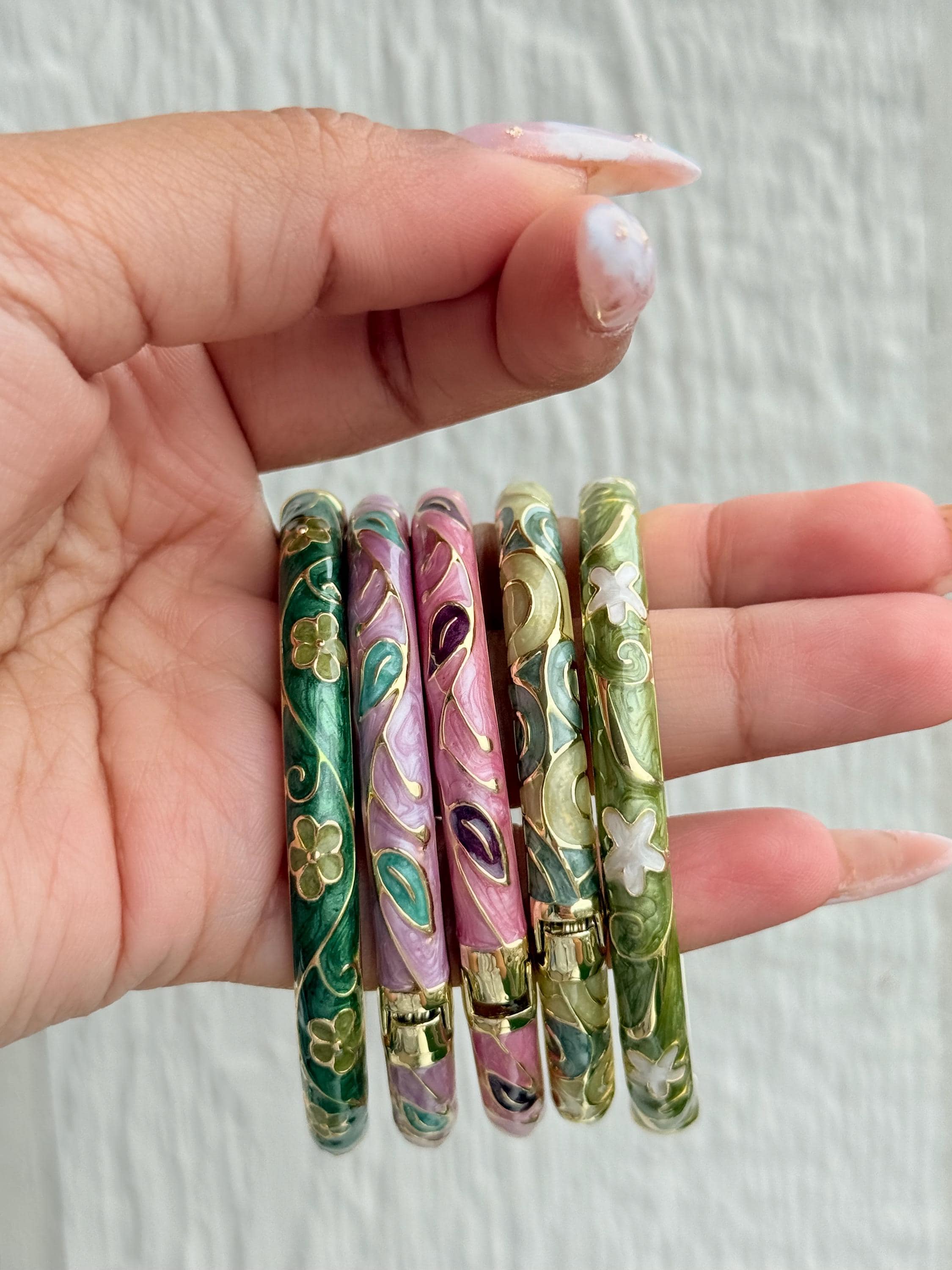 Floral Vintage Bangle,anti Tarnish Bangle, Enamel Work Bracelet