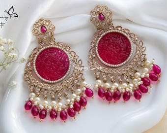 Polki kundan Chandbali earrings, Indian earrings, Kundan earrings, Oversized earrings, Bollywood Inspired earrings, Indian Pakistani jewelry