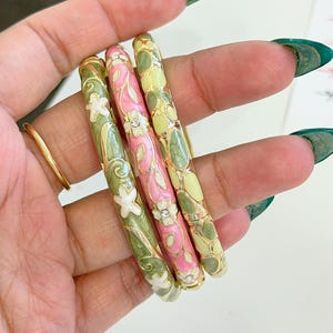 Floral vintage bangle,Anti tarnish bangles, Enamel work bracelet, colored enamel bangle,birthday gift for her, gold plated colorful bangle image 1