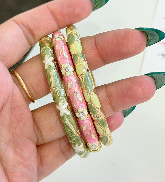 Floral vintage bangle,Anti tarnish bangles, Enamel work bracelet, colored enamel bangle,birthday gift for her, gold plated colorful bangle