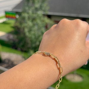 Paperclip Bracelet with cubic zirconia centre, 14k gold plated, Anti tarnish paperclip jewellery,Link Chain bracelet,Dainty bracelet,chains