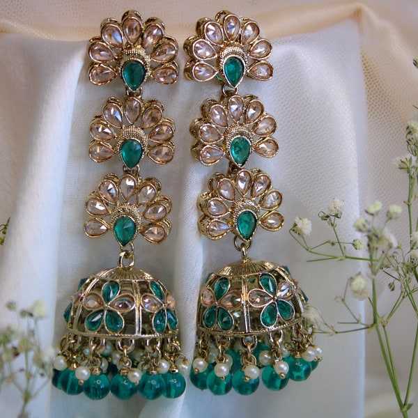 Kundan Jhumka earrings polki, Indian earrings, Kundan earrings, Indian jhumkas, Bollywood Inspired earrings, Polki Jewellery, Indian Jhumki