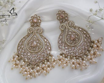 Polki kundan Chandbali earrings, Indian earrings, Kundan earrings, Oversized earrings, Bollywood Inspired earrings, Indian Pakistani jewelry