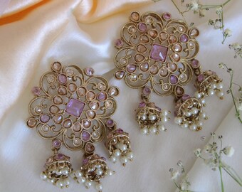Kundan Chandbali Earrings: Polki Jhumki Studs, Indian Jewelry