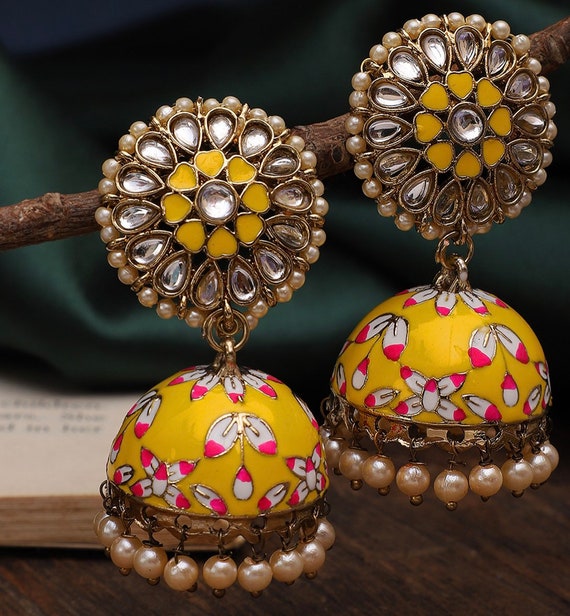 Rajasthani Meenakari Jhumka Earrings with Pearl beads – AryaFashions