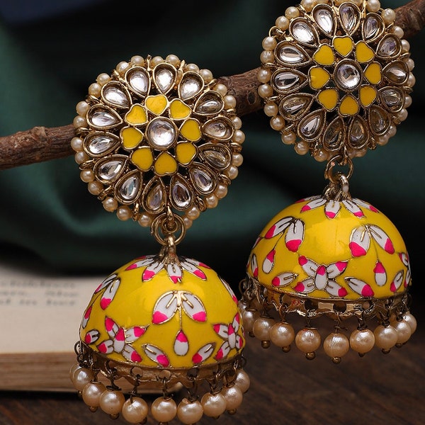 Meenakari Jhumka , Handpainted Earrings, Eid jewellery , Ramadan Jewellery