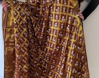 Gharchola Bandhani Silk Dupatta, Odhni de boda tradicional, envoltura nupcial india hecha a mano, Dupatta marrón chocolate, Bandhani Dupatta, indio