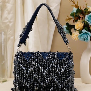 Beaded crystal bag, Bridal bag, Party bag, Embroidered Bag, Handmade wedding day bag, Ivory beaded bag, intricate designer bag, Indian