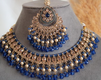 Polki Choker set, Polki earrings and Tikka set, Indian Bollywood Inspired Necklace Set, Pakistani Jewellery Set, Wedding jewelry set
