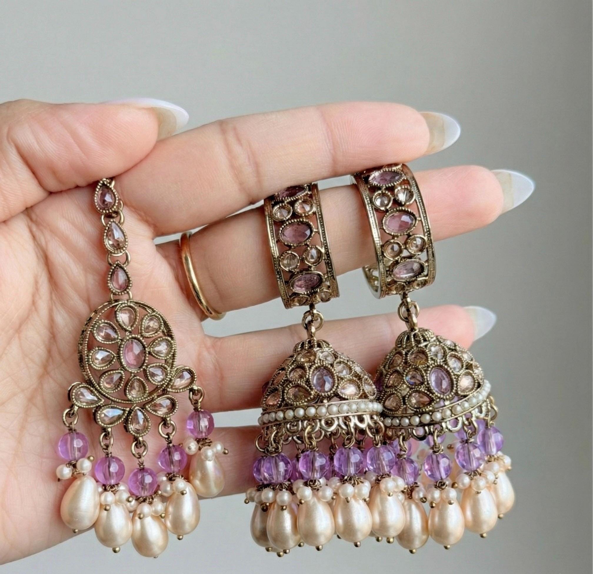 Lilac Maang Tikka Jhumka Set