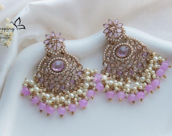 Polki kundan Chandbali earrings, Indian earrings, Kundan earrings, Oversized earrings, Bollywood Inspired earrings, Indian Pakistani jewelry