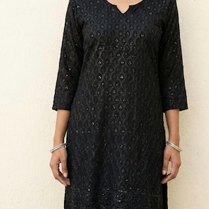 black chicken dress design Black Chicken Georgette Designer Kurti