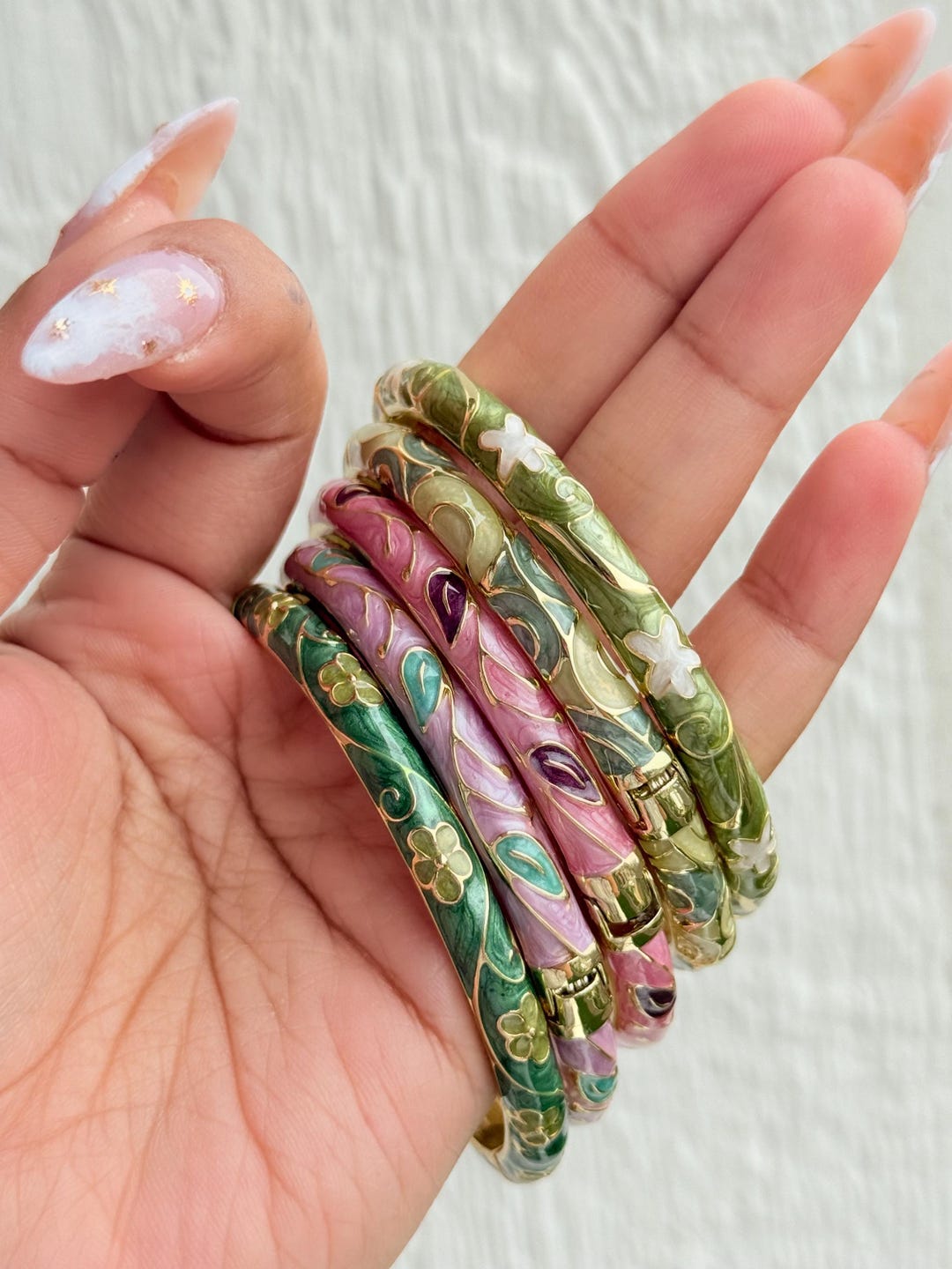 Floral Vintage Bangle,anti Tarnish Bangle, Enamel Work Bracelet