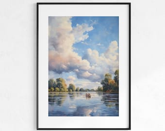 Lake House Art, Boating on the Lake, Impressionist Painting, Wall Art, Digital Download, Printable Gallery Wall Art