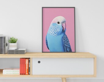 Parakeet Portrait, Pop Art, Budgie Illustration, Beach House Coastal Decor Painting, Digital Download, Printable Gallery Wall Art