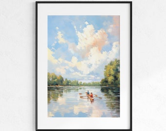 Lake House Art, Boating on the Lake, Impressionist Painting, Wall Art, Digital Download, Printable Gallery Wall Art