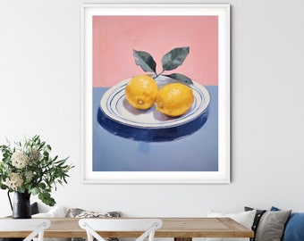 Lemons, Fruit Still Life, Mediterranean, Palm Beach, Grand Millennial Decor, Painting, Digital Download, Printable Wall Art