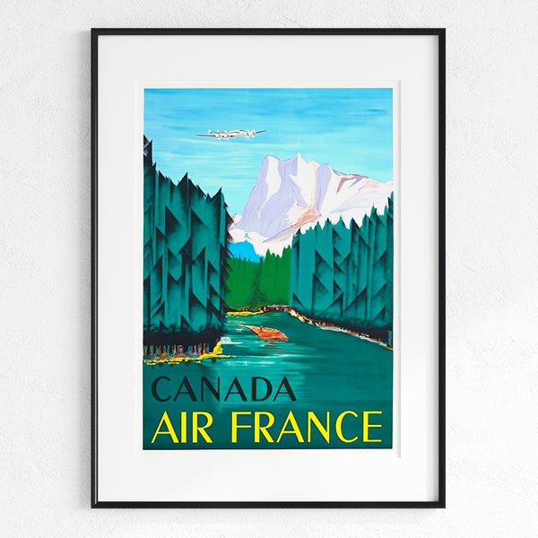 Vintage Travel Poster, Air France Canada, Amerique du Nord, North America, 1950s Airplane Airlines, Printable Wall Art, Digital Download