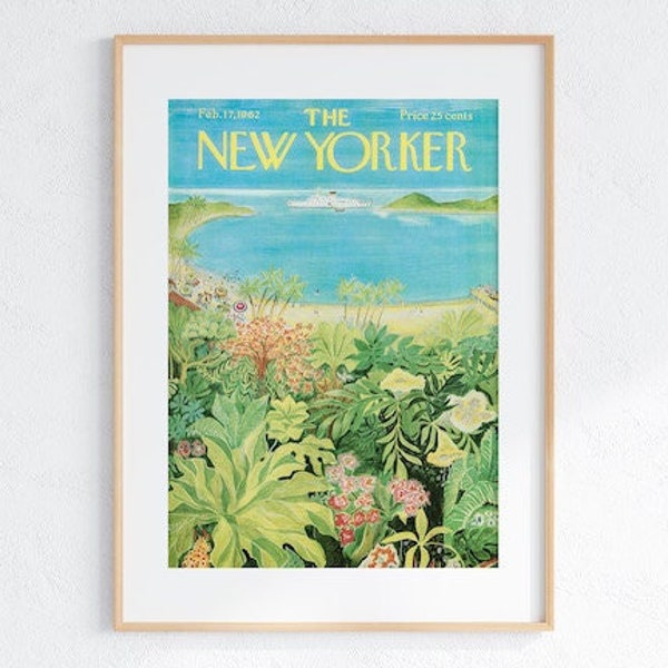 New Yorker Magazine Cover, Beach Coastal Decor, Summer, 1960s, Digital Download, Printable Wall Art