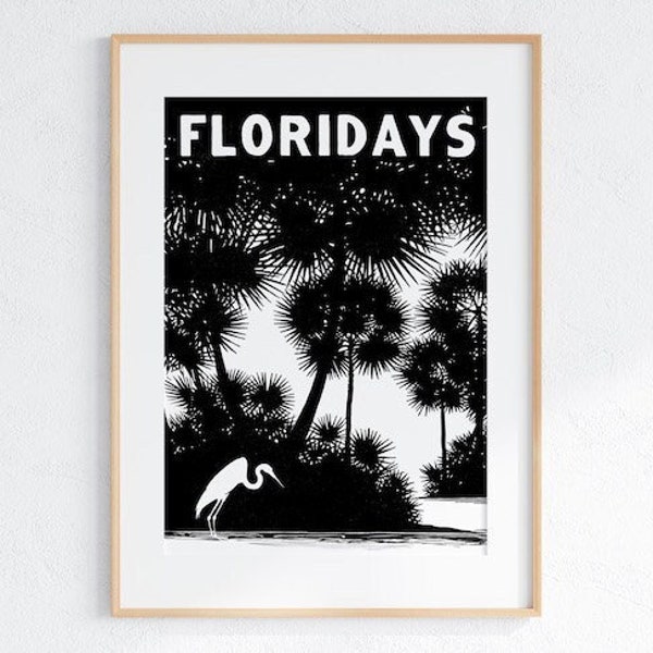 Florida Everglades Heron Bird, Black & White Don Blanding Floridays 1940s Coastal Beach Decor Digital Download, Printable Wall Art