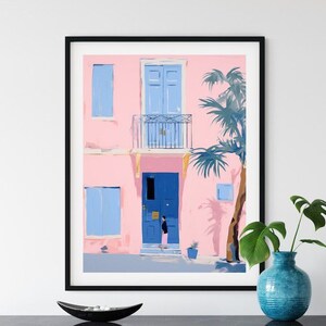 Pink House Modern Art, Coastal Decor, Contemporary Painting, Printable Digital Download