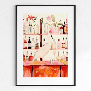 Vögel an der Bar, Abstrakt, wunderliche Vogel, Wohnung in Paris, Bar Warenkorb Kunst, Malerei, druckbare Wandkunst