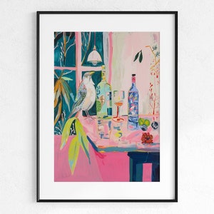 Birds at the Bar Print - Skurrile Dopamin-Dekor-Wandkunst für Küsten- oder vielseitige Häuser - digitaler Download, druckbare Wandkunst