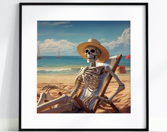 Skeleton at the Beach, Coastal Ghostal, Best Day Ever, Beachy, Halloween Decor, Digital Download Printable Wall Art Gallery