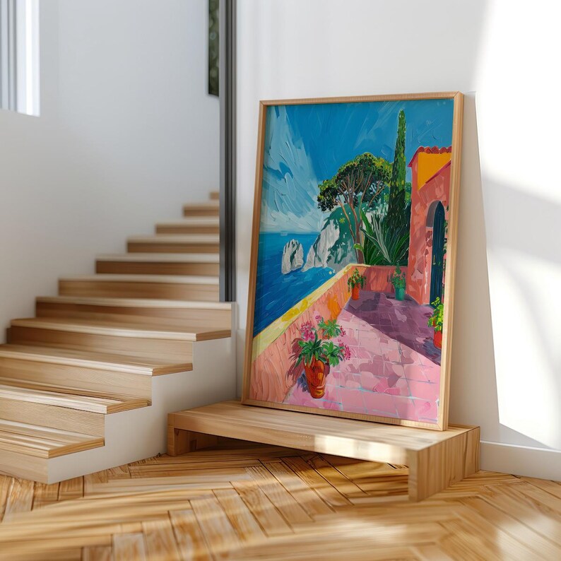 Amalfi Coast Print, Sorrento, Capri Italy Painting, Italian Riviera