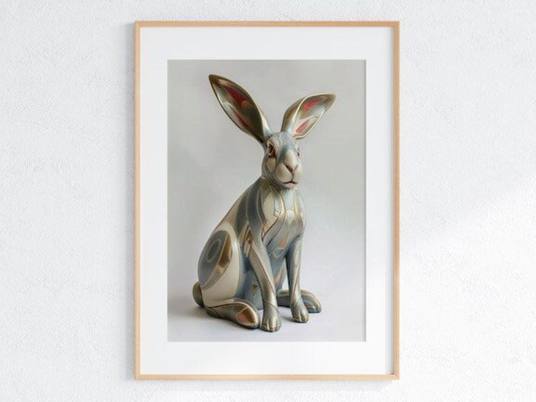 Art Deco Rabbit Portrait, Enamel Easter Bunny Card Postcard Decorations ...